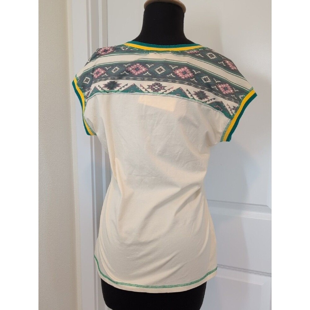 Delila Cream V‑Neck Salty Tee with Green and Yellow Trim - Picture 3 of 8